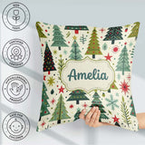 Custom Name Scandinavian Trees with Stars Snowflakes and Festive Square Filled Cushion Throw Pillow Sofa Bed Home Decor Zip Washable UK Made