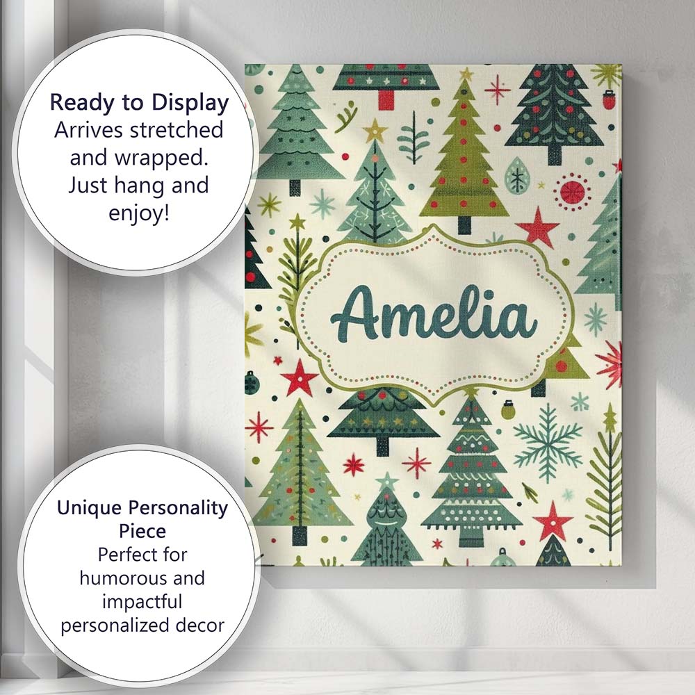 Personalised Name Scandinavian Christmas Custom  Unique Gift Idea Elegant Feature Canvas Wall Art Print Decor Picture Ready to Hang