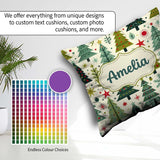 Custom Name Scandinavian Trees with Stars Snowflakes and Festive Square Filled Cushion Throw Pillow Sofa Bed Home Decor Zip Washable UK Made