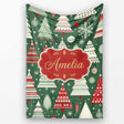 Nordic Holiday Trees with Ornaments Snowflakes and Red Green Decor  Personalised Custom Name Super Soft Fleece Blanket Bed Sofa Throw