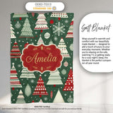 Nordic Holiday Trees with Ornaments Snowflakes and Red Green Decor  Personalised Custom Name Super Soft Fleece Blanket Bed Sofa Throw