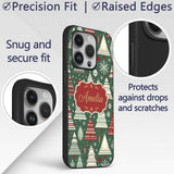 Nordic Holiday Trees with Ornaments Snowflakes Custom Name Protective Phone Case Mobile Cover Durable Everyday Smartphone Shock Resistant
