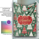 Nordic Holiday Trees with Ornaments Snowflakes and Red Green Decor  Personalised Custom Name Super Soft Fleece Blanket Bed Sofa Throw