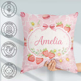 Custom Name Strawberry Cherry Daisy Seamless Blush Pink Coquette Square Filled Cushion Throw Pillow Sofa Bed Home Decor Zip Washable UK Made