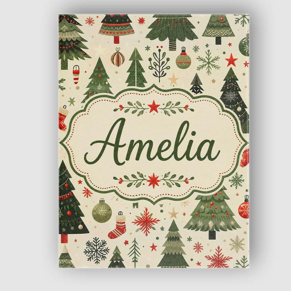 Personalised Name Classic Christmas Tree Custom  Unique Gift Idea Elegant Feature Canvas Wall Art Print Decor Picture Ready to Hang