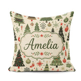 Custom Name Classic Christmas Tree with Baubles Snowflakes and Square Filled Cushion Throw Pillow Sofa Bed Home Decor Zip Washable UK Made