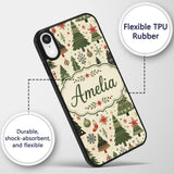 Classic Christmas Tree Illustrations with Baubles Custom Name Protective Phone Case Mobile Cover Durable Everyday Smartphone Shock Resistant