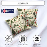 Custom Name Classic Christmas Tree with Baubles Snowflakes and Square Filled Cushion Throw Pillow Sofa Bed Home Decor Zip Washable UK Made