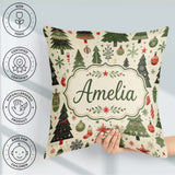 Custom Name Classic Christmas Tree with Baubles Snowflakes and Square Filled Cushion Throw Pillow Sofa Bed Home Decor Zip Washable UK Made