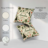 Custom Name Classic Christmas Tree with Baubles Snowflakes and Square Filled Cushion Throw Pillow Sofa Bed Home Decor Zip Washable UK Made