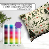 Custom Name Classic Christmas Tree with Baubles Snowflakes and Square Filled Cushion Throw Pillow Sofa Bed Home Decor Zip Washable UK Made