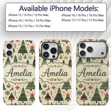 Classic Christmas Tree Illustrations with Baubles Custom Name Protective Phone Case Mobile Cover Durable Everyday Smartphone Shock Resistant