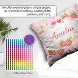 Custom Name Strawberry Cherry Daisy Seamless Blush Pink Coquette Square Filled Cushion Throw Pillow Sofa Bed Home Decor Zip Washable UK Made