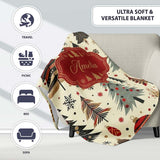 Modern Minimal Christmas Trees with Black Gold Red Accents Seamless  Personalised Custom Name Super Soft Fleece Blanket Bed Sofa Throw
