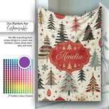 Modern Minimal Christmas Trees with Black Gold Red Accents Seamless  Personalised Custom Name Super Soft Fleece Blanket Bed Sofa Throw