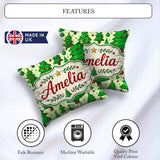 Custom Name Cartoon Style Christmas Trees with and Cute Seamless Square Filled Cushion Throw Pillow Sofa Bed Home Decor Zip Washable UK Made