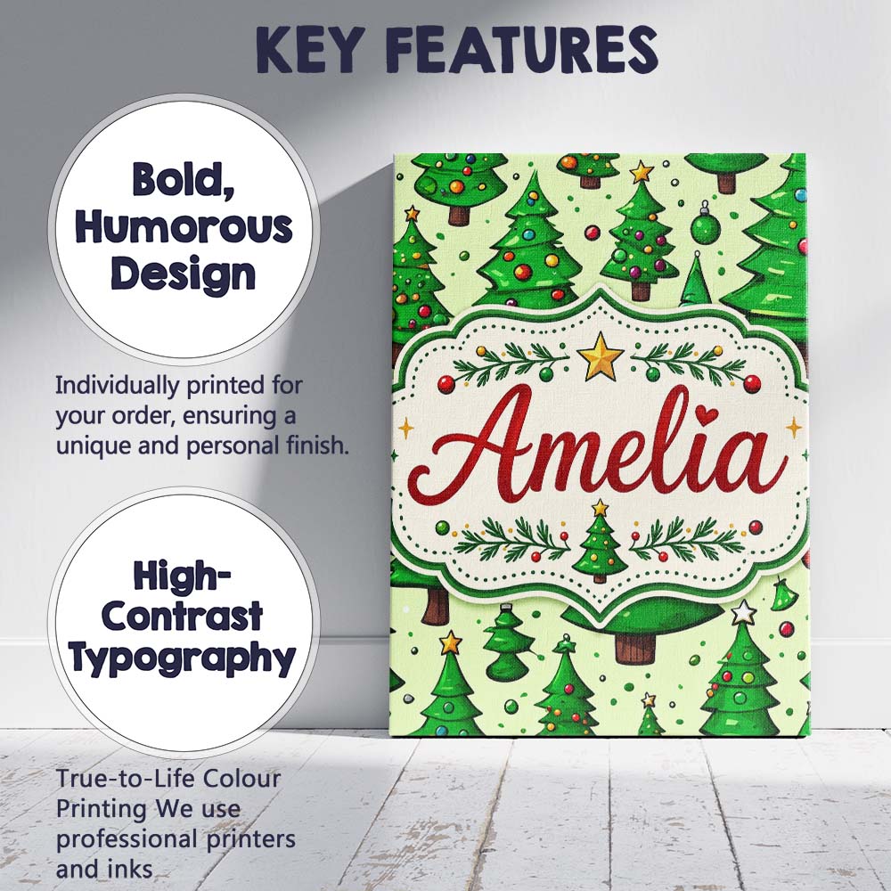 Personalised Name Cartoon Style Christmas Custom  Unique Gift Idea Elegant Feature Canvas Wall Art Print Decor Picture Ready to Hang