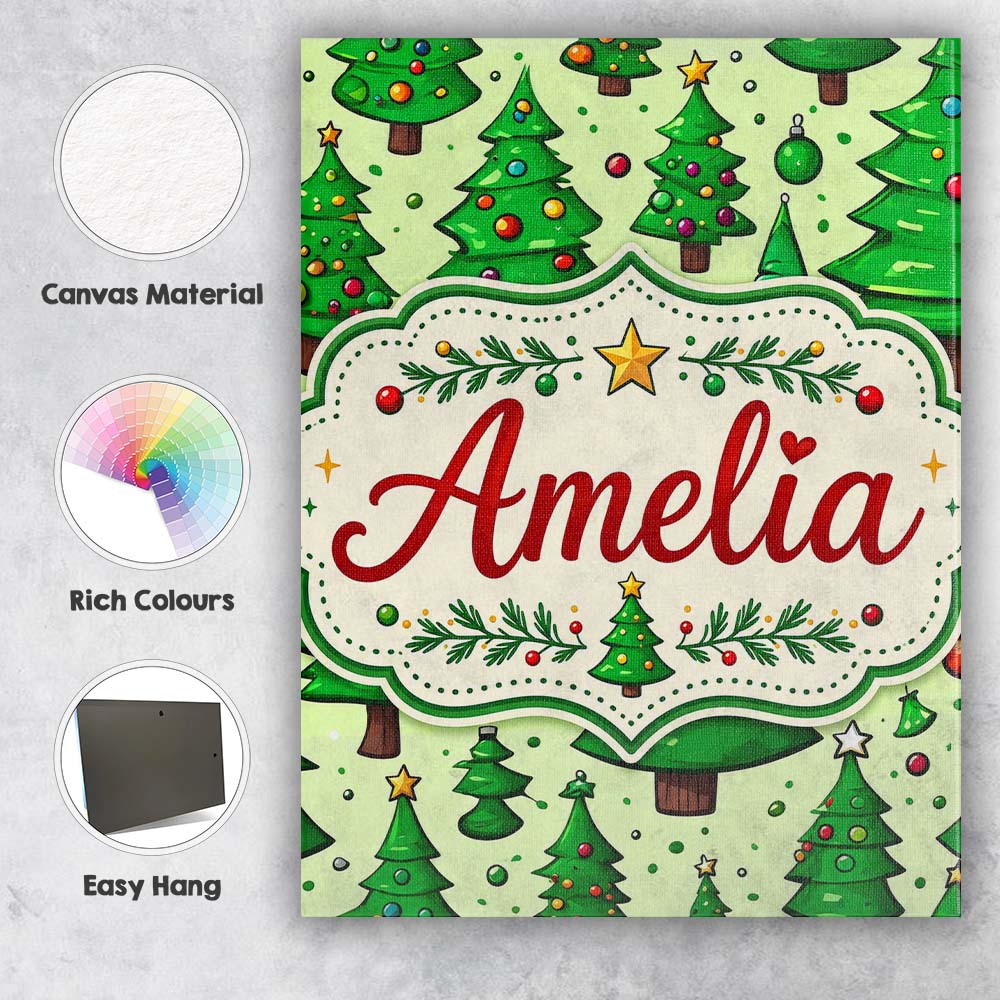 Personalised Name Cartoon Style Christmas Custom  Unique Gift Idea Elegant Feature Canvas Wall Art Print Decor Picture Ready to Hang