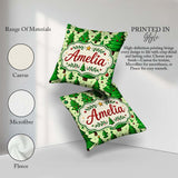 Custom Name Cartoon Style Christmas Trees with and Cute Seamless Square Filled Cushion Throw Pillow Sofa Bed Home Decor Zip Washable UK Made
