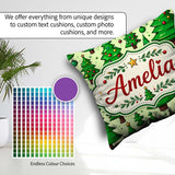 Custom Name Cartoon Style Christmas Trees with and Cute Seamless Square Filled Cushion Throw Pillow Sofa Bed Home Decor Zip Washable UK Made