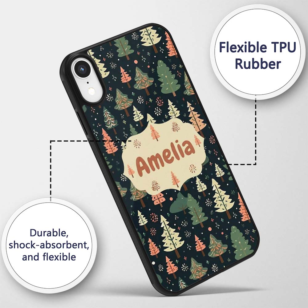 Winter Forest Christmas Trees with Snowflakes on Custom Name Protective Phone Case Mobile Cover Durable Everyday Smartphone Shock Resistant