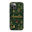 Vintage Christmas Trees with Red Gold Ornaments Custom Name Protective Phone Case Mobile Cover Durable Everyday Smartphone Shock Resistant