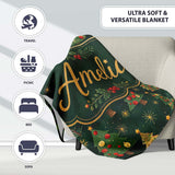 Vintage Christmas Trees with Red Gold Ornaments and Festive Stars  Personalised Custom Name Super Soft Fleece Blanket Bed Sofa Throw