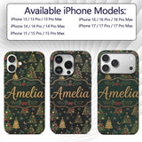 Vintage Christmas Trees with Red Gold Ornaments Custom Name Protective Phone Case Mobile Cover Durable Everyday Smartphone Shock Resistant