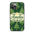 Cartoon Christmas Trees with Golden Baubles and Custom Name Protective Phone Case Mobile Cover Durable Everyday Smartphone Shock Resistant