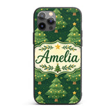 Cartoon Christmas Trees with Golden Baubles and Custom Name Protective Phone Case Mobile Cover Durable Everyday Smartphone Shock Resistant