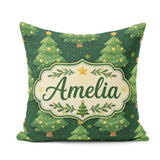 Custom Name Cartoon Trees with Golden Baubles and Stars Seamless Square Filled Cushion Throw Pillow Sofa Bed Home Decor Zip Washable UK Made