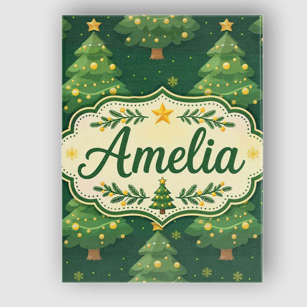 Personalised Name Cartoon Christmas Trees Custom  Unique Gift Idea Elegant Feature Canvas Wall Art Print Decor Picture Ready to Hang