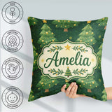 Custom Name Cartoon Trees with Golden Baubles and Stars Seamless Square Filled Cushion Throw Pillow Sofa Bed Home Decor Zip Washable UK Made