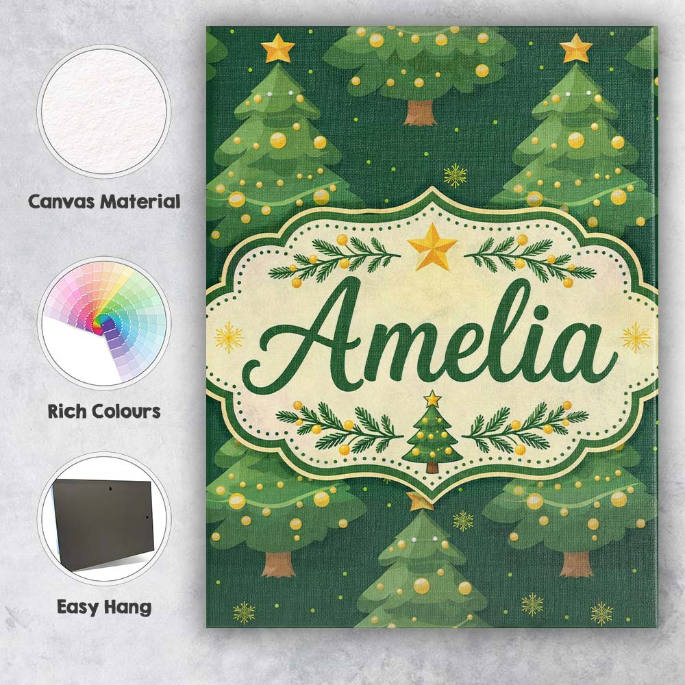 Personalised Name Cartoon Christmas Trees Custom  Unique Gift Idea Elegant Feature Canvas Wall Art Print Decor Picture Ready to Hang