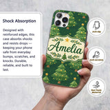 Cartoon Christmas Trees with Golden Baubles and Custom Name Protective Phone Case Mobile Cover Durable Everyday Smartphone Shock Resistant