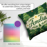 Custom Name Cartoon Trees with Golden Baubles and Stars Seamless Square Filled Cushion Throw Pillow Sofa Bed Home Decor Zip Washable UK Made