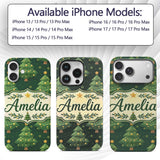 Cartoon Christmas Trees with Golden Baubles and Custom Name Protective Phone Case Mobile Cover Durable Everyday Smartphone Shock Resistant