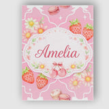 Personalised Name Strawberry Cherry Daisy Seamless Bright Pink Cute Custom Canvas Wall Art Print Decor Picture Ready to Hang