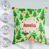 Custom Name Green Christmas Trees with Gifts Candy and Ornaments Square Filled Cushion Throw Pillow Sofa Bed Home Decor Zip Washable UK Made