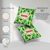 Custom Name Green Christmas Trees with Gifts Candy and Ornaments Square Filled Cushion Throw Pillow Sofa Bed Home Decor Zip Washable UK Made
