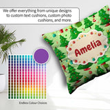 Custom Name Green Christmas Trees with Gifts Candy and Ornaments Square Filled Cushion Throw Pillow Sofa Bed Home Decor Zip Washable UK Made