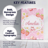 Personalised Name Strawberry Cherry Daisy Seamless Bright Pink Cute Custom Canvas Wall Art Print Decor Picture Ready to Hang