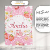 Strawberry Cherry Daisy Seamless Bright Pink Cute Coquette Floral  Personalised Custom Name Super Soft Fleece Blanket Bed Sofa Throw