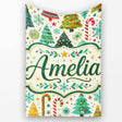Festive Christmas Trees Candy Canes Snowflakes Stars Baubles Holiday  Personalised Custom Name Super Soft Fleece Blanket Bed Sofa Throw