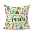 Custom Name Festive Christmas Trees Candy Canes Snowflakes Stars Square Filled Cushion Throw Pillow Sofa Bed Home Decor Zip Washable UK Made