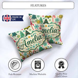 Custom Name Festive Christmas Trees Candy Canes Snowflakes Stars Square Filled Cushion Throw Pillow Sofa Bed Home Decor Zip Washable UK Made
