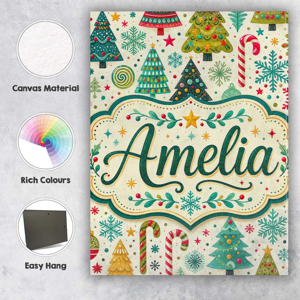Personalised Name Festive Christmas Trees Custom  Unique Gift Idea Elegant Feature Canvas Wall Art Print Decor Picture Ready to Hang