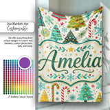 Festive Christmas Trees Candy Canes Snowflakes Stars Baubles Holiday  Personalised Custom Name Super Soft Fleece Blanket Bed Sofa Throw