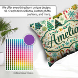 Custom Name Festive Christmas Trees Candy Canes Snowflakes Stars Square Filled Cushion Throw Pillow Sofa Bed Home Decor Zip Washable UK Made