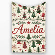 Classic Holiday Trees with Red Stars and Snowflakes Vintage Seamless  Personalised Custom Name Super Soft Fleece Blanket Bed Sofa Throw